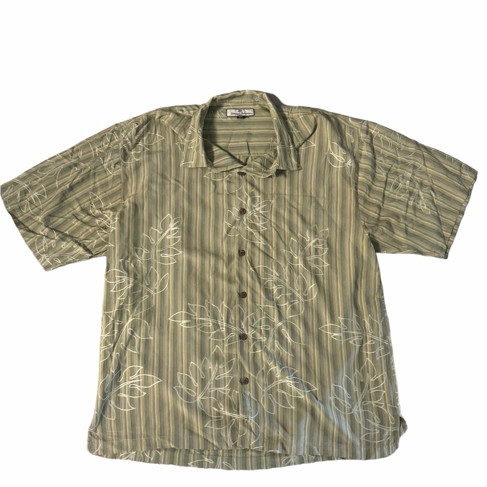 Tommy Bahama Mens 100% Silk Button Up Hawaiian Leaf Stripe Shirt Size XL